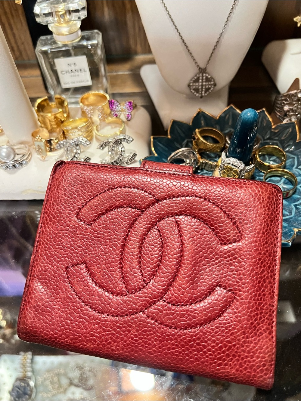CHANEL Red Caviar CC Bifold Wallet